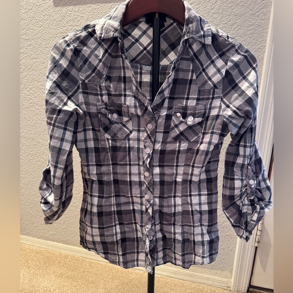 Rue21 Black and White Button Down Shirt with Western Style